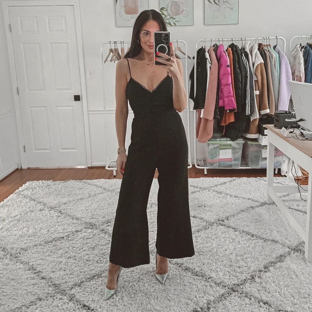 Wayf black lace bodice wide leg jumpsuit - Picture 2 of 12